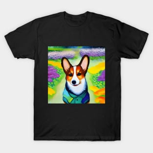 Corgi Dog in Garden T-Shirt